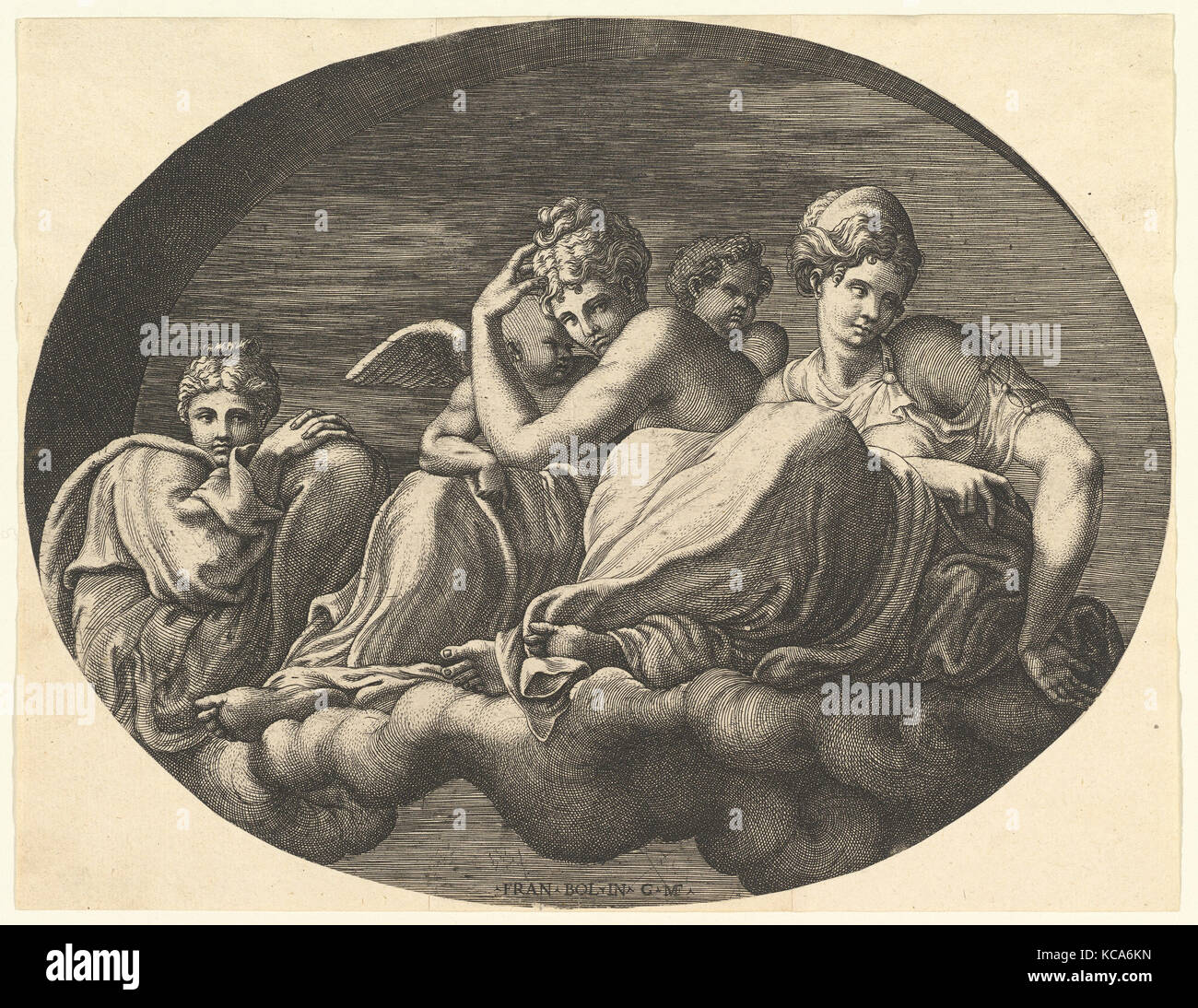 Vénus et Cupidon, deux autres déesses et d'un putto, à partir d'une série de huit compositions après les dessins de Henri le Sidaner Banque D'Images