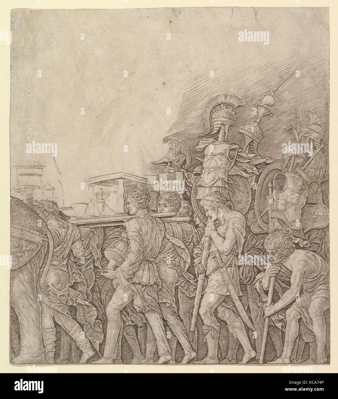 Triomphe de César : soldats transportant des trophées, l'École d'Andrea Mantegna, ca. 1490 Banque D'Images Triomphe de César : soldats transportant des trophées, l'École d'Andrea Mantegna, ca. 1490 Banque D'Images