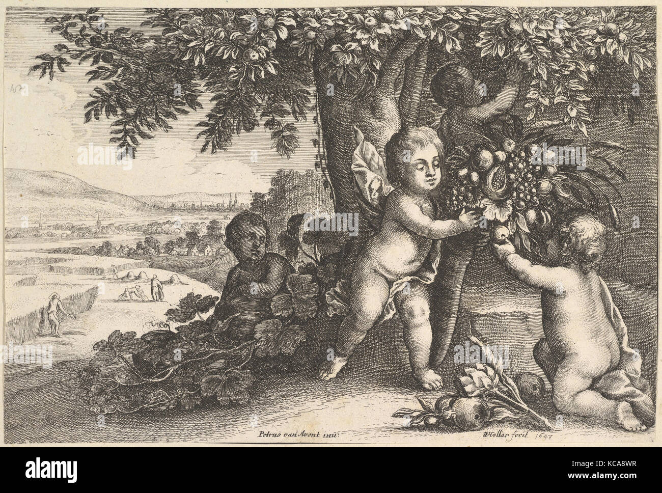 Le fleuve Dieu et les garçons, Wenceslaus Hollar, 1625-77 Banque D'Images