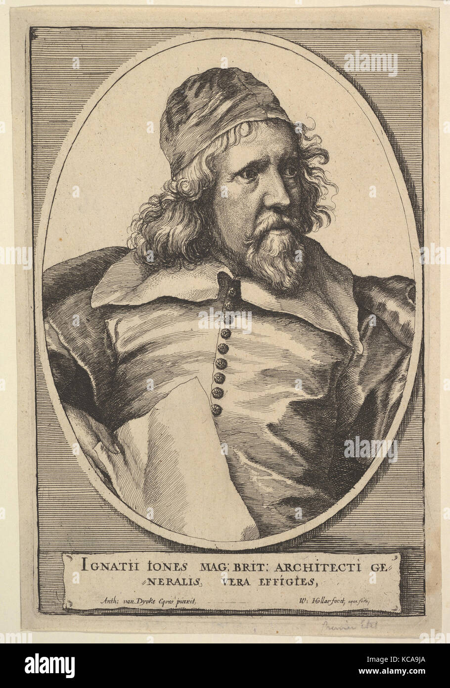 Inigo Jones, 1655, gravure, premier état de deux (NH), la plaque : 8 1/16 x 5 5/16 in. (20,5 × 13,5 cm), d'imprimés, de Wenceslaus Hollar Banque D'Images