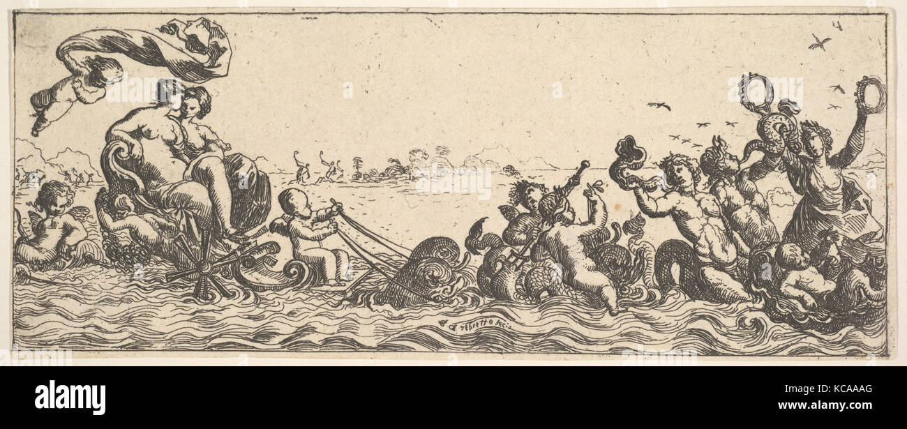 Deux femmes assises dans un shell, Pierre Brebiette, 1615-42 Banque D'Images