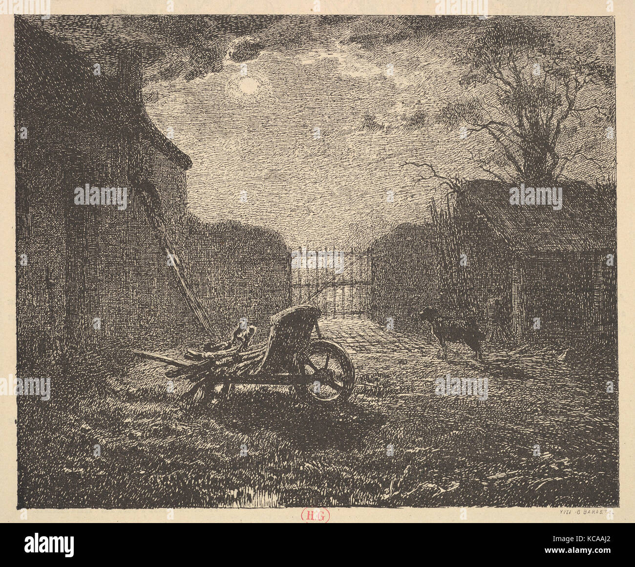 Moonlight, n.d., gravure sur bois, de l'image : 5 13/16 × 7 1/16 in. (14,8 × 18 cm), d'impressions, après Jean-François Millet (Gruchy 1814, Français Banque D'Images