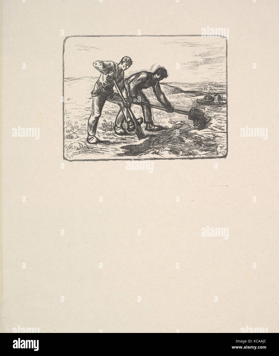 Les Diggers, 1830-1999, Woodcut, Image : 4 × 3/16 5 9/16 in. (10,7 × 14,1 cm), impressions, après Jean-François Millet (Gruchy, Français Banque D'Images