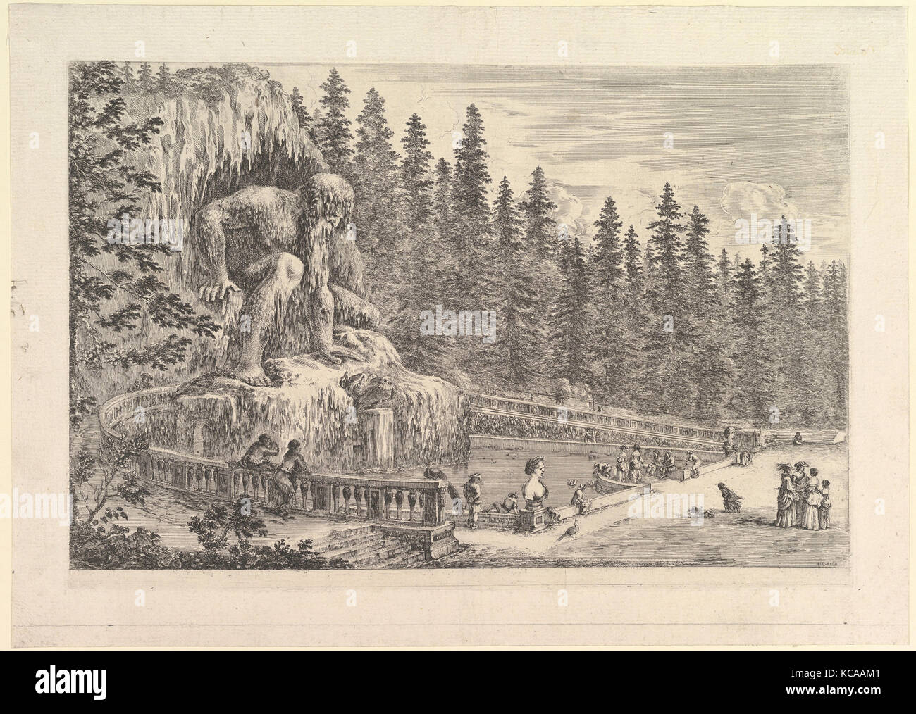 Statue colossale de l'Appenino par Giambologna à gauche, représenté comme un géant accroupi à l'entrée d'une grotte Banque D'Images