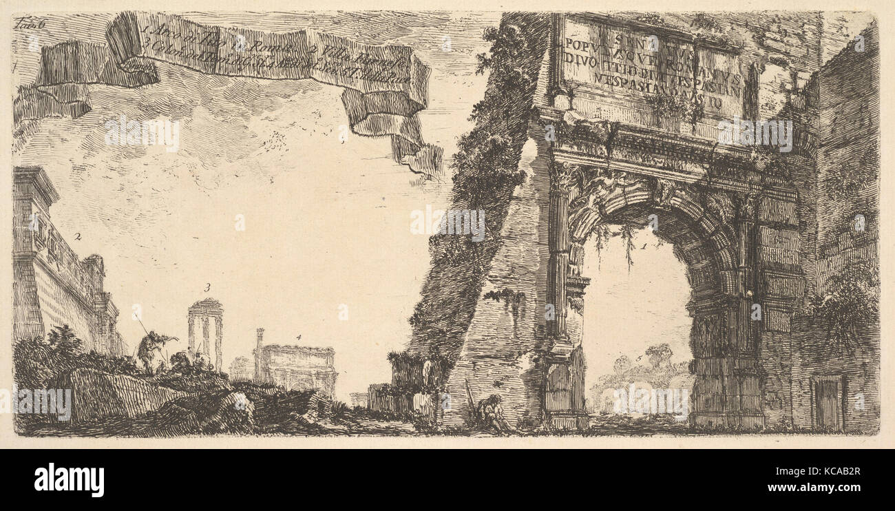 Planche 6 : 1. Arc de Titus. 2. Villa Farnèse. 3. Colonnes du temple de Jupiter Stator (le supporter). 4. L'Arc de Septimus Banque D'Images