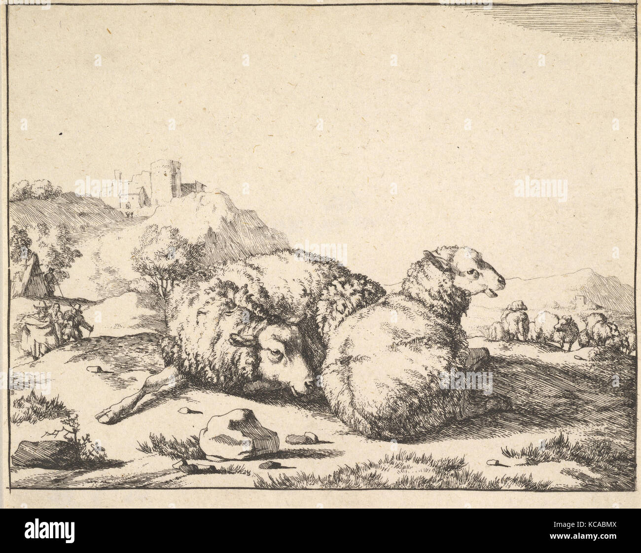 Les moutons, à partir d'un ensemble de 16 planches, Marcus de Bye, 1664 Banque D'Images