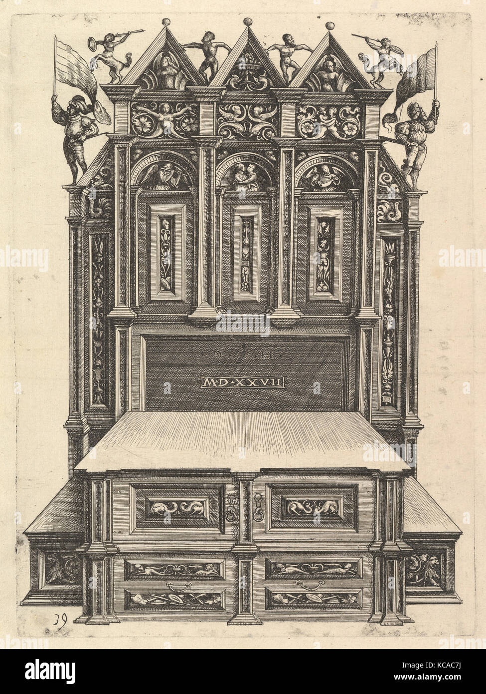 Conception pour un lit, 1527, Etching, feuille : 12 3/4 x 9 2/13 in. (32,4 x 24,6 cm), Daniel Hopfer (allemand, Kaufbeuren 1471-1536 Banque D'Images