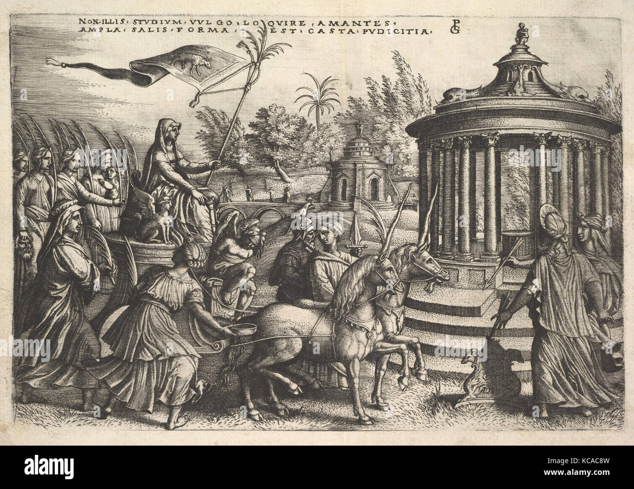 Triomphe de la chasteté : Licorne tirer un chariot portant une figure  féminine assis à côté d'un sphinx et la tenue d'une norme Photo Stock -  Alamy