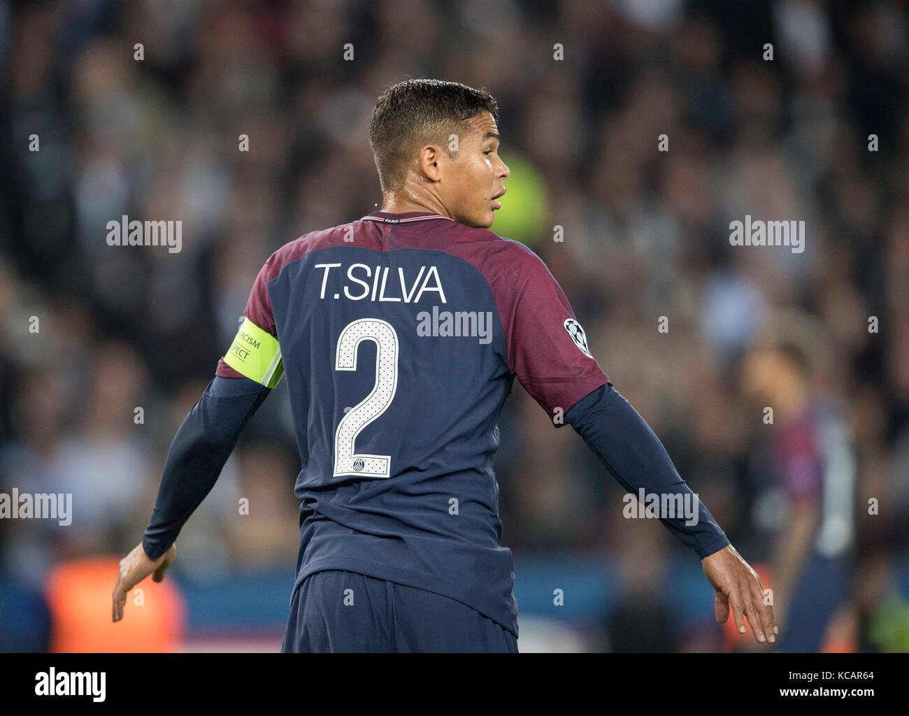 Thiago Silva (Paris) geste, geste, Ligue des Champions de Fussball, Vorrunde 2. Spieltag, Gruppe B, Paris réunis Germain - FC Bayern Munich (M) 3:0, AM 27.09.2017 in Paris/ Frankreich. |utilisation dans le monde entier Banque D'Images