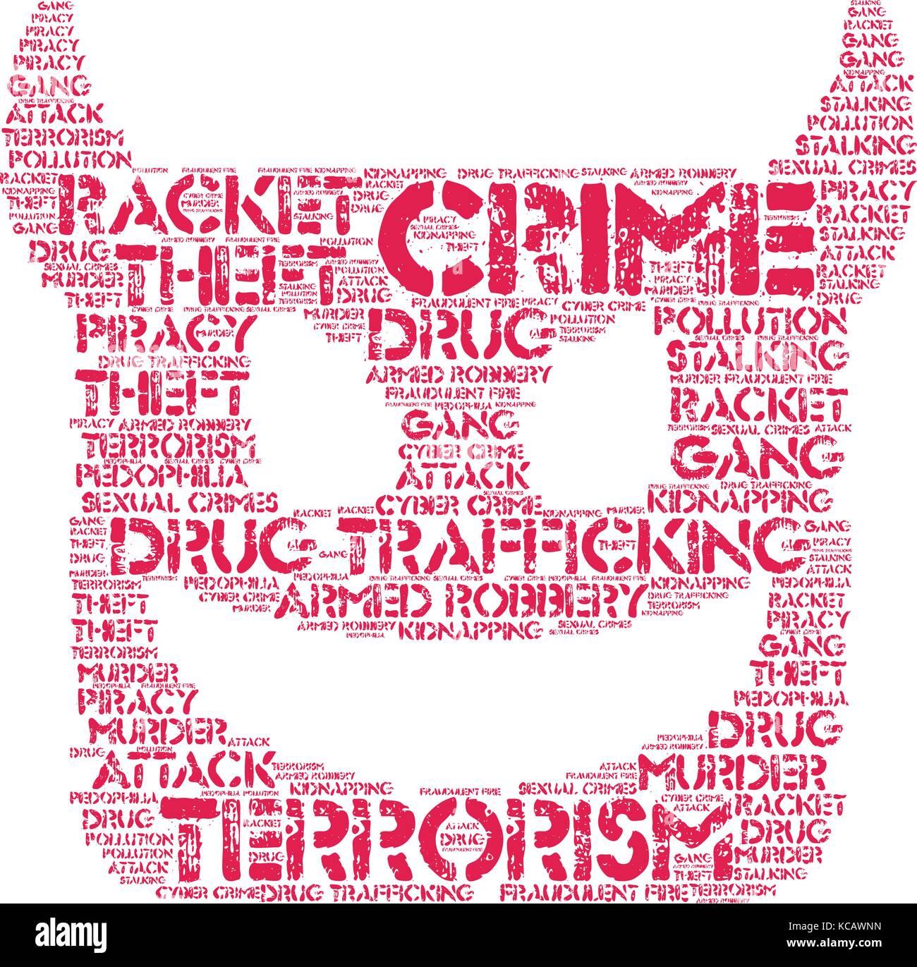 Nuage de mots, la criminalité fait concept avec devil forme et tags sur fond blanc. Illustration de Vecteur