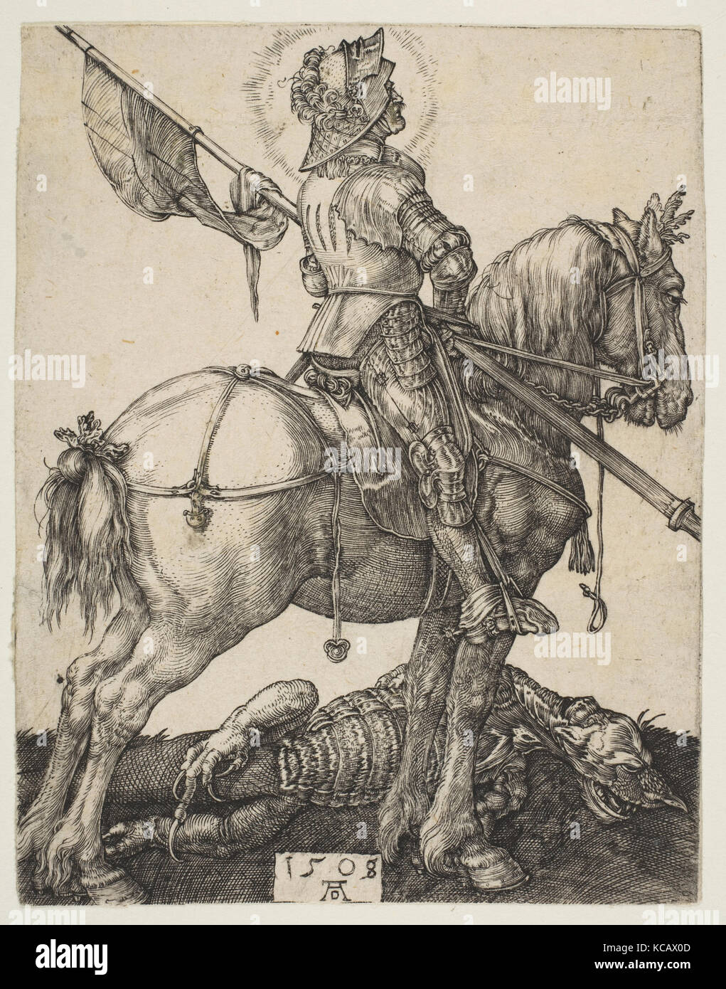 Saint George à cheval, 1505-8, gravure, feuille : 4 × 5/16 3 3/8 in. (10,9 × 8,6 cm), Impressions, Albrecht Dürer (Allemand Banque D'Images