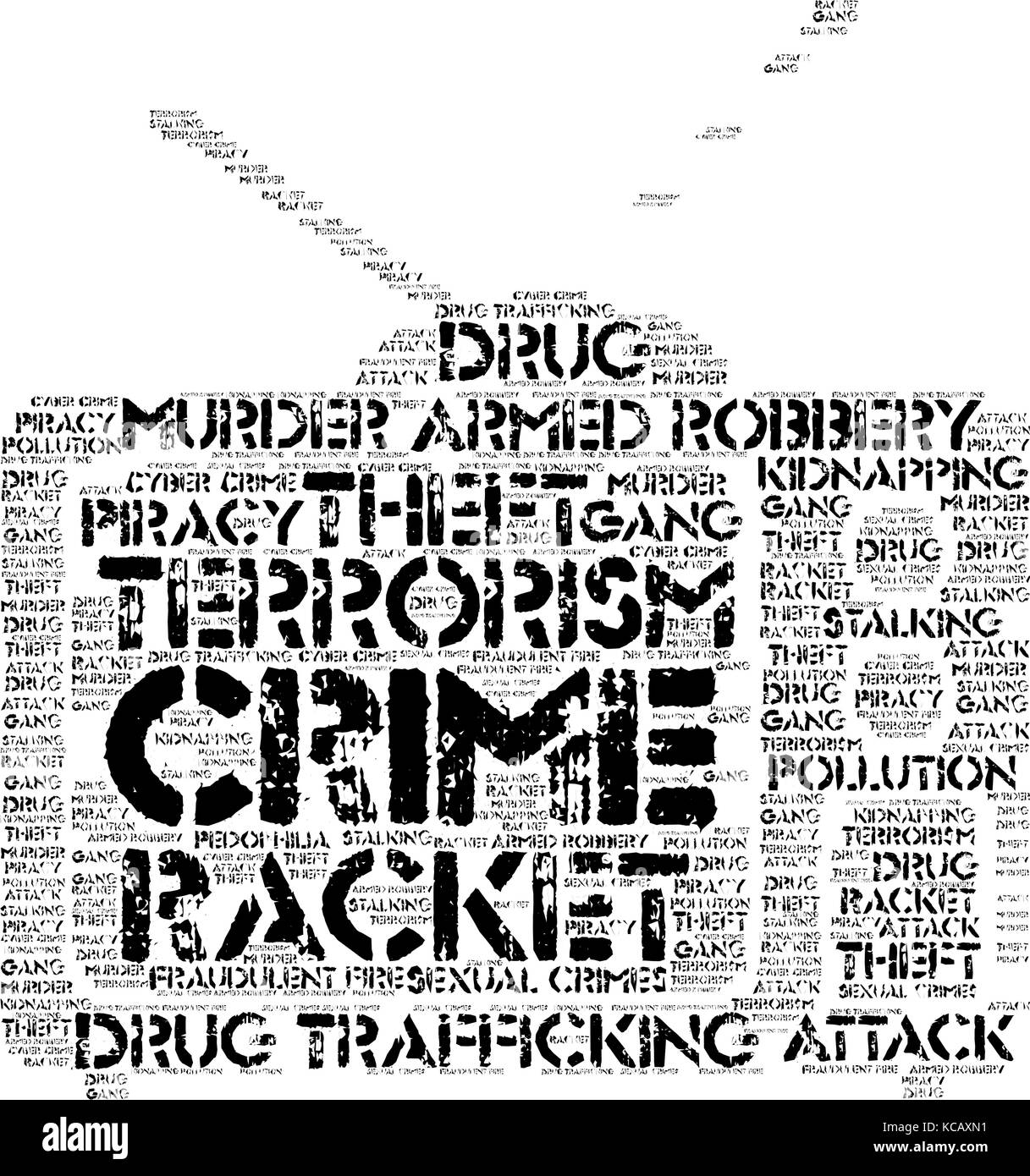 Nuage de mots, la criminalité avec concept plat forme et tags sur fond blanc. Illustration de Vecteur