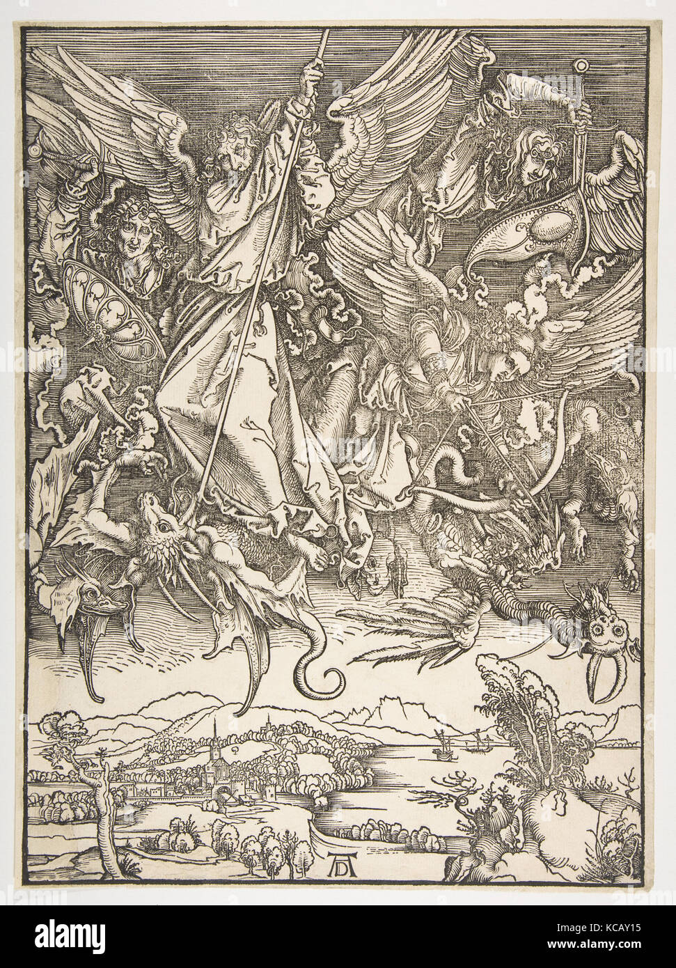 Saint Michel et le Dragon, de l'Apocalypse, Albrecht Dürer, ca. 1498 Banque D'Images