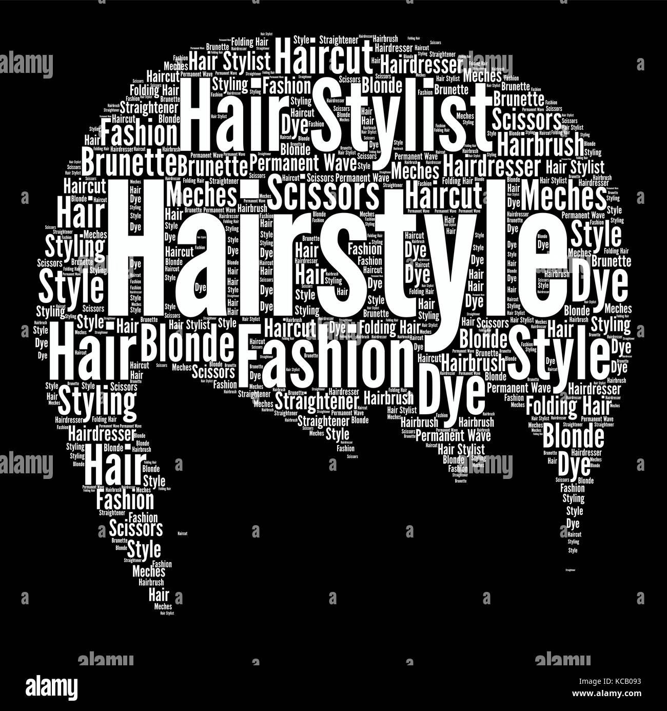 Nuage de mots, la coupe de cheveux faite avec concept forme et tags sur fond blanc. Illustration de Vecteur