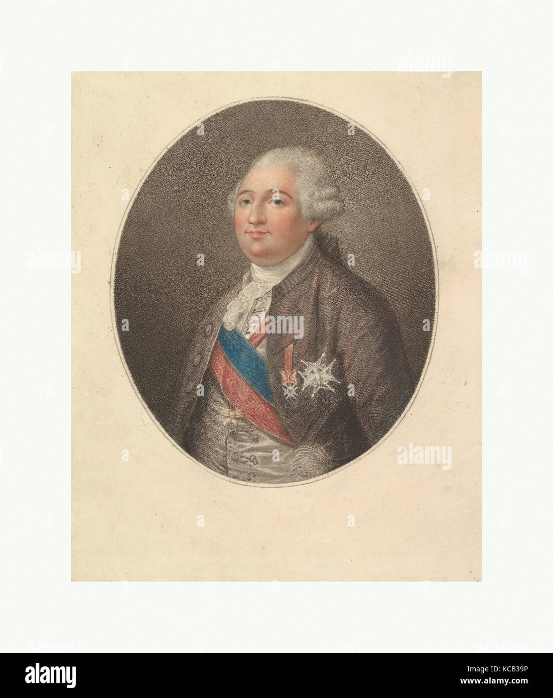 Portrait de Louis XVI, fin du xviiie siècle, crépi, gravure imprimée en couleurs, feuille : 10 11/16 x 8 11/16 in. (27,2 x 22 cm Banque D'Images