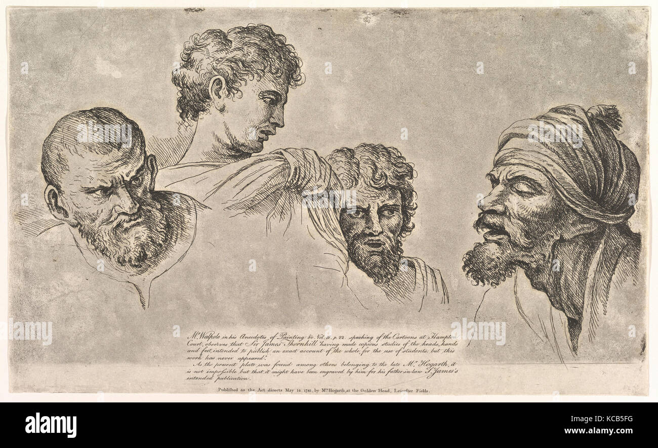 Quatre chefs de la Raphael Caricatures à Hampton Court, après Raphael, le 14 mai, 1781 Banque D'Images