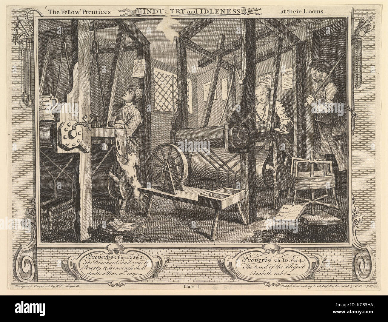 Les autres 'Prentices à leurs métiers à tisser : l'industrie et de l'oisiveté, plaque 1, William Hogarth, le 30 septembre 1747 Banque D'Images