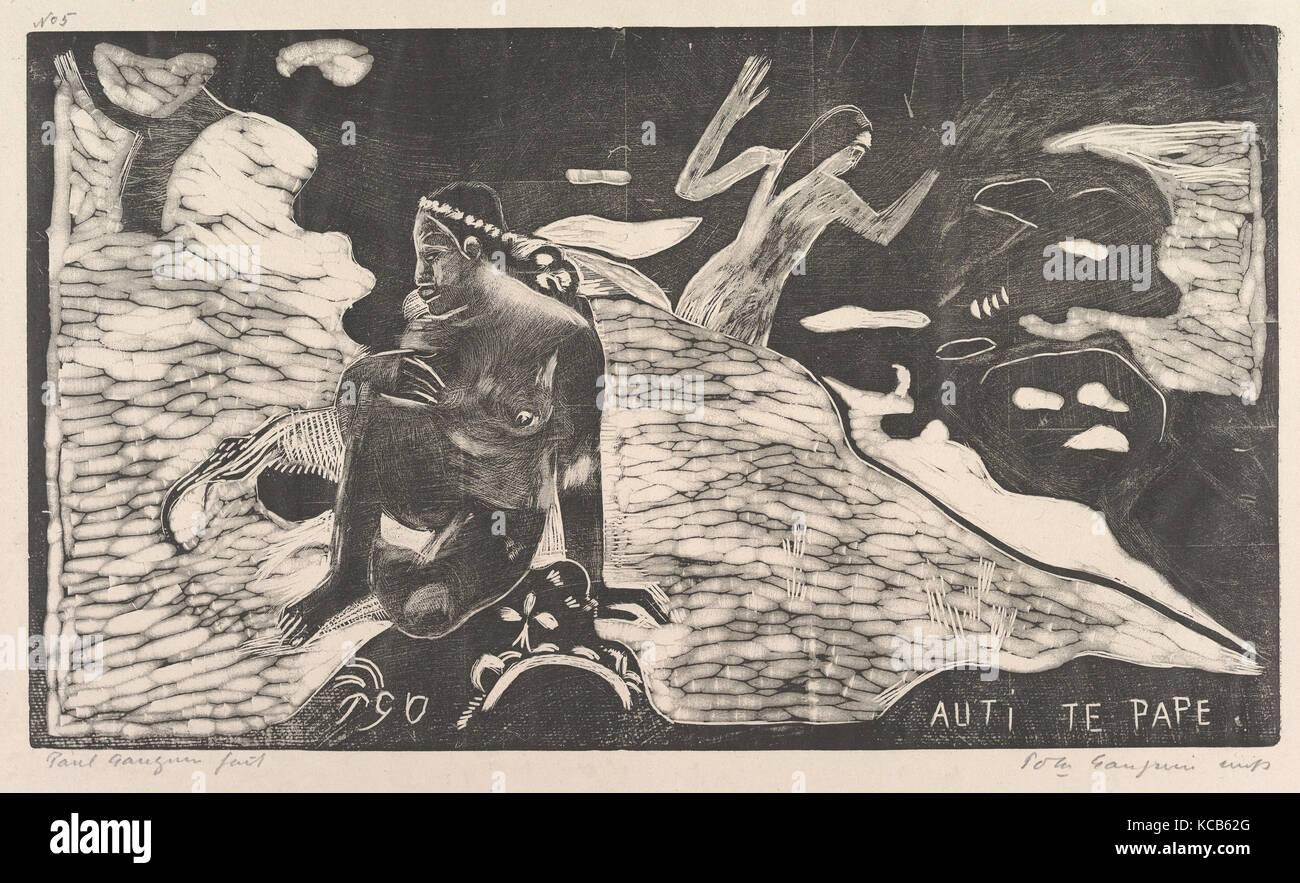 Auti Te Pape, 1893-1994, xylographie sur papier de Chine, 8 1/16 x 14 in. (20,5 x 35,6 cm) : block, imprime, Paul Gauguin (français, Paris 1848 Banque D'Images