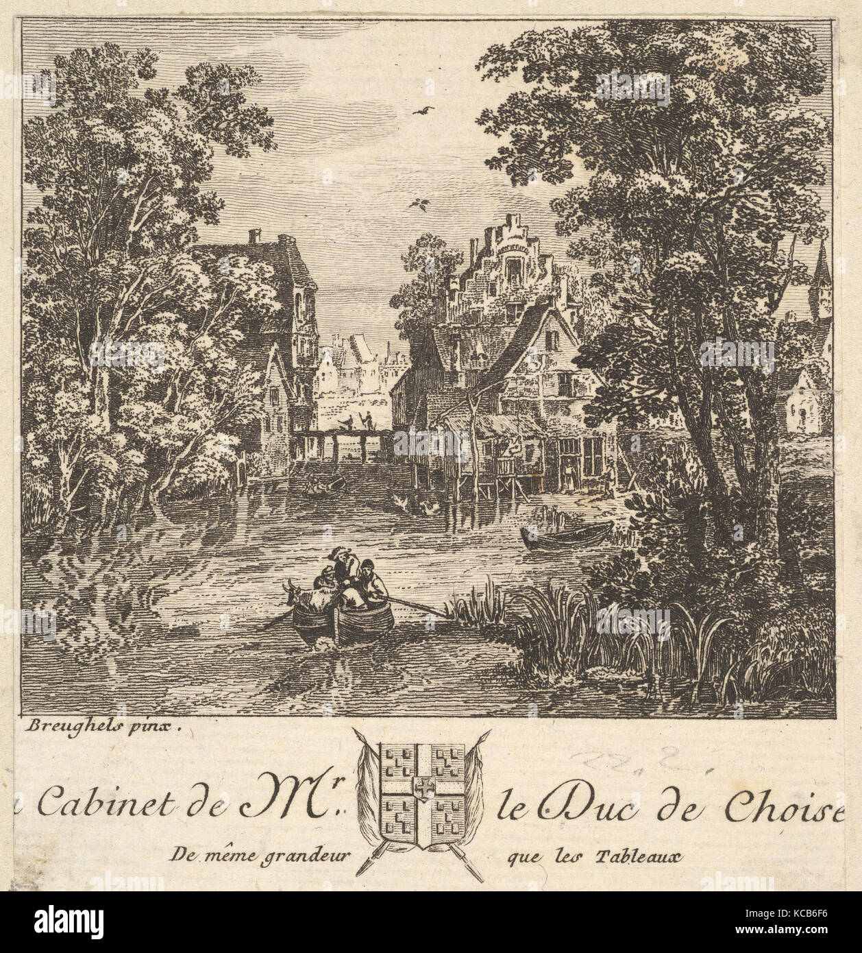 Bateau sur une rivière à proximité d'une ville après une peinture dans le cabinet du Duc de Choiseul, anonyme, le français, 18e siècle Banque D'Images