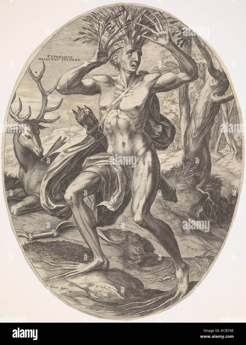 Cyparissus de définir les dieux Rural, Cornelis Cort, 1565 Banque D'Images