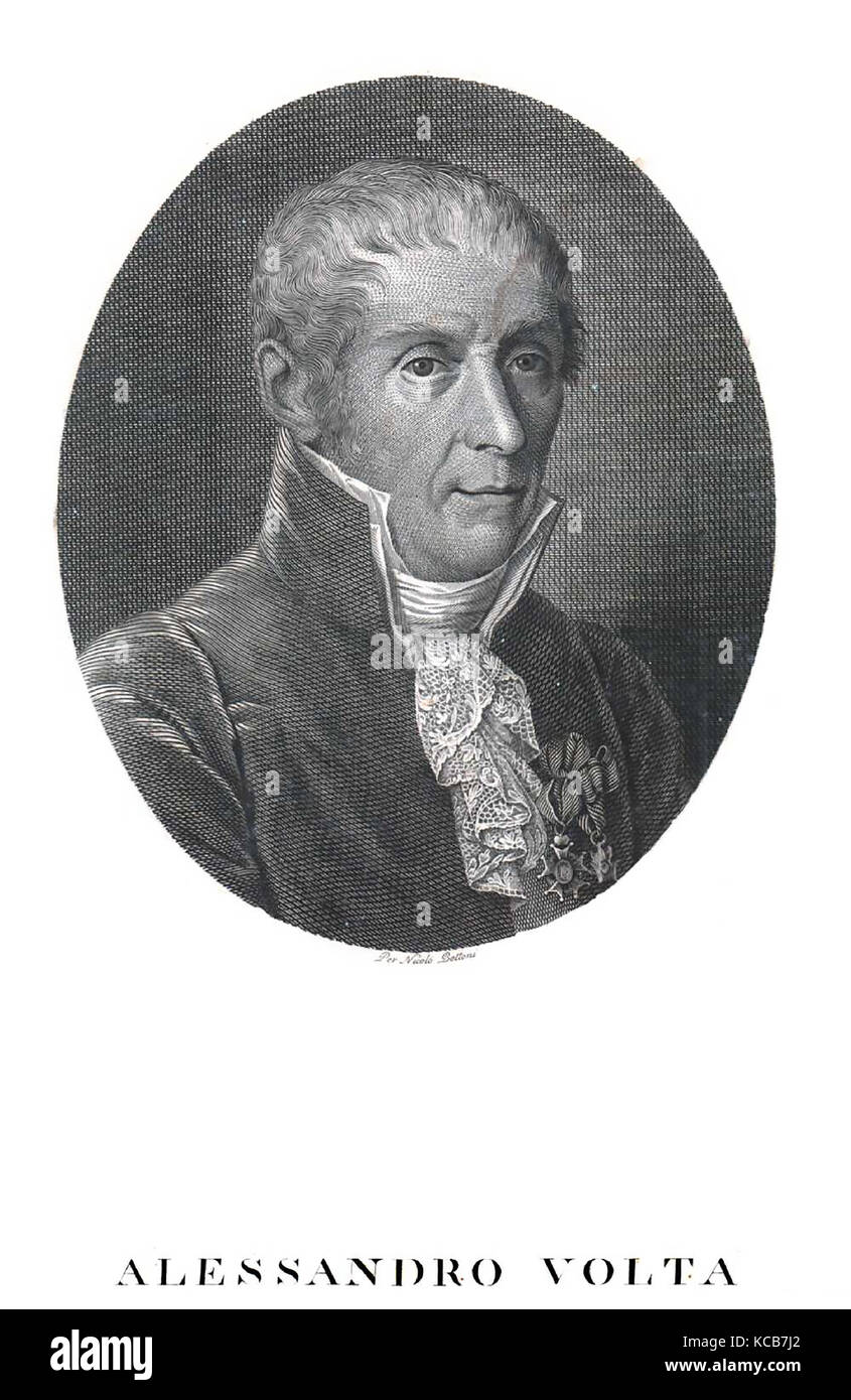 Alessandro VOLTA (1745-1827) chimiste, physicien et inventeur italien de la gravure de batterie électrique par Nicolo Bettoni. Banque D'Images Alessandro VOLTA (1745-1827) chimiste, physicien et inventeur italien de la gravure de batterie électrique par Nicolo Bettoni. Banque D'Images