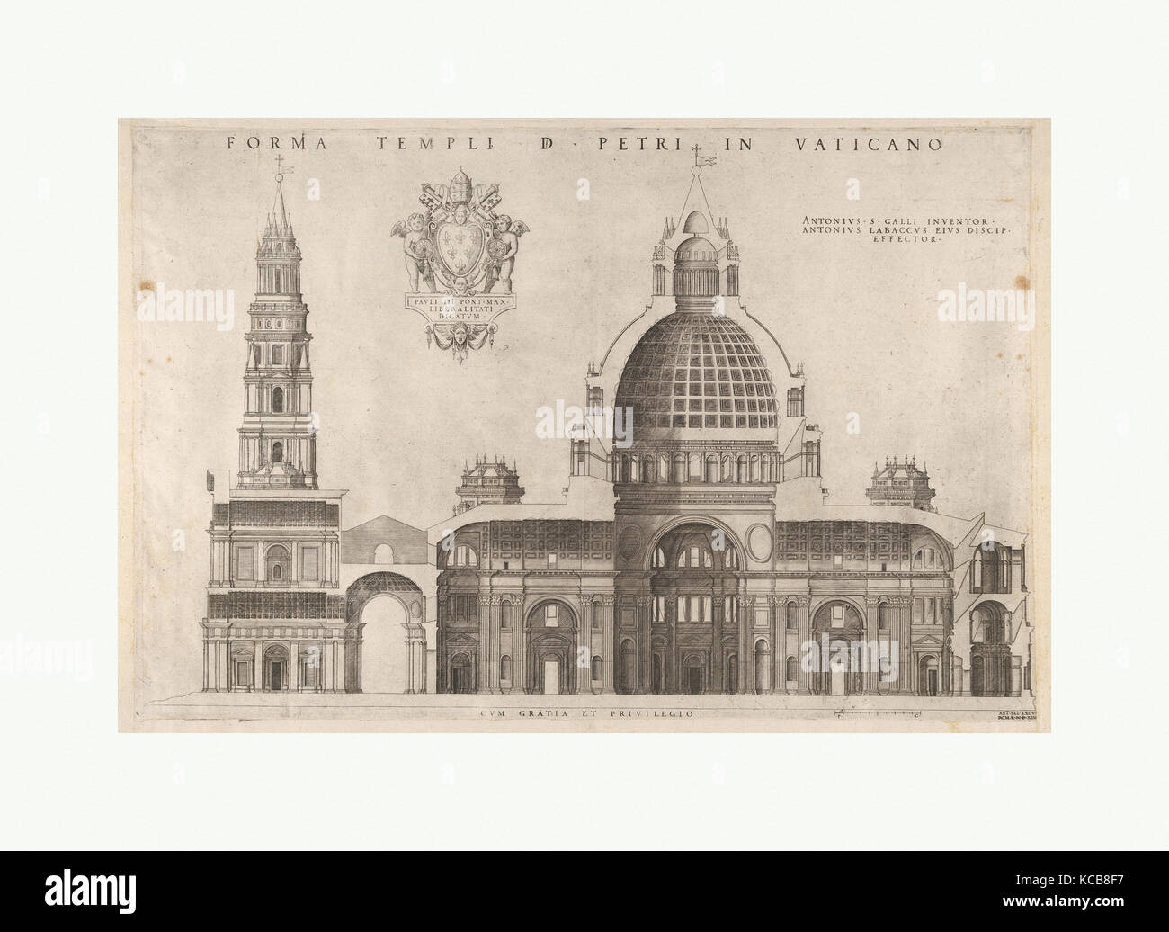 Speculum Romanae Magnificentiae : Design de la Basilique Saint-Pierre au Vatican, après Antonio da Labacco, 1514 Banque D'Images