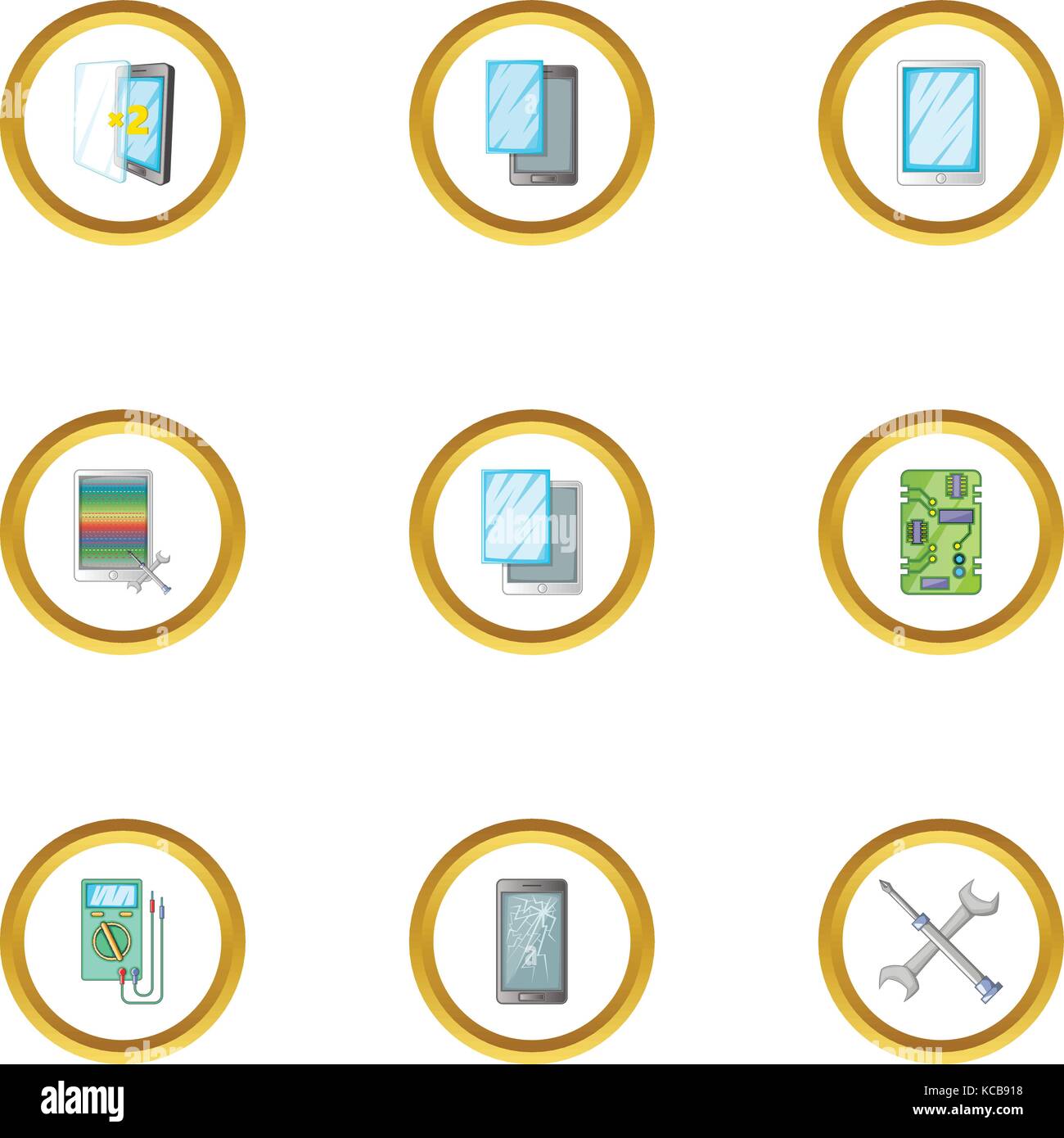 Téléphones fix broken icons set, cartoon style Illustration de Vecteur