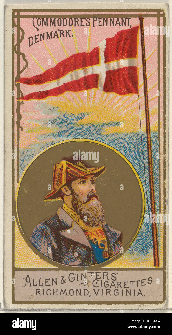 Le Commodore's Pennant, Danemark, à partir de la série des drapeaux de la Marine (N17) pour les marques de cigarettes Allen & Ginter, ca. 1888 Banque D'Images