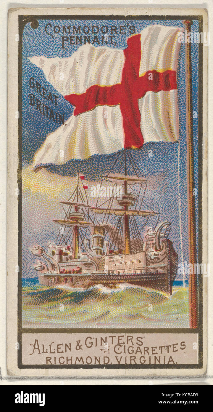 Le Commodore's Pennant, Grande-Bretagne, à partir de la série des drapeaux de la Marine (N17) pour les marques de cigarettes Allen & Ginter, ca. 1888 Banque D'Images
