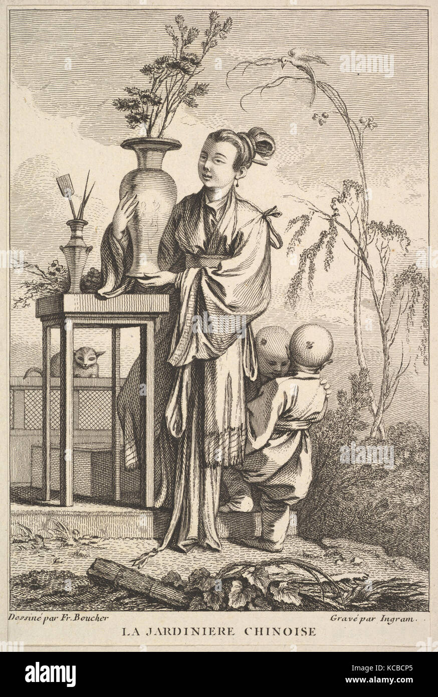 La Jardinière chinoise, 1741-63, la gravure, feuille : 8 11/16 x 5 11/16 in. (22 x 14,5 cm), d'impressions, John Ingram (British Banque D'Images