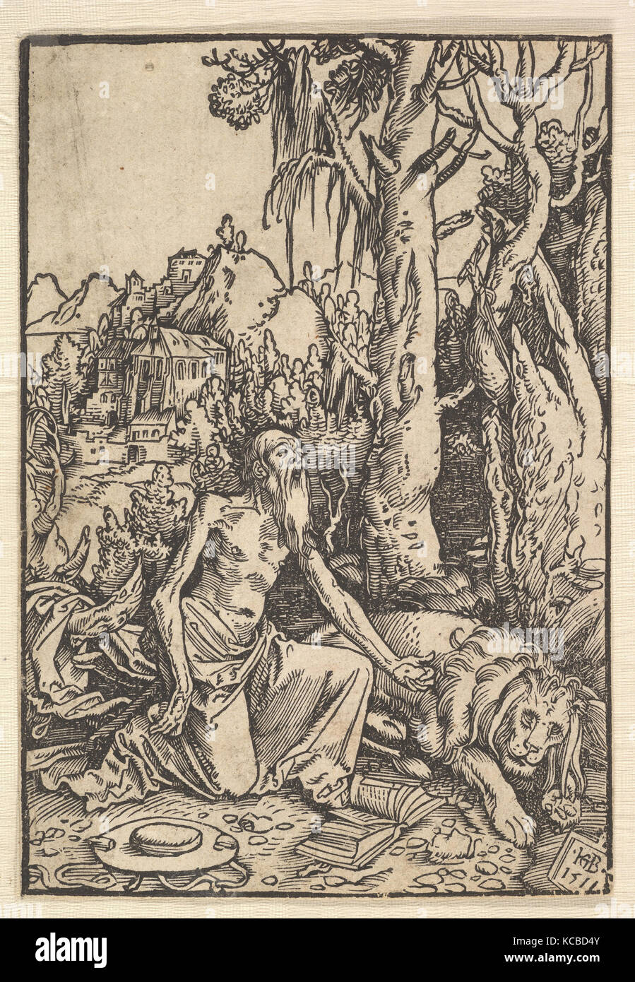 Saint Jérôme dans le désert, 1511, gravure sur bois, feuille : 5 1/16 x 3 1/2 in. (12,9 × 8,9 cm), d'imprimés, de Hans Baldung Hans Baldung (appelé Banque D'Images