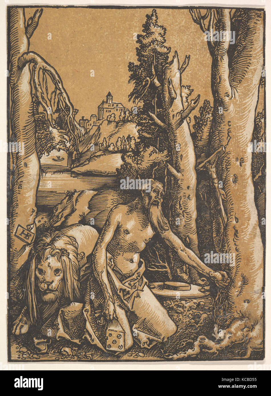 Saint Jérôme dans le désert, ca. Clair-obscur, 1511 Gravure sur bois, feuille : 7 1/2 x 5 7/16 in. (19,1 × 13,8 cm), Impressions, Hans Baldung Banque D'Images