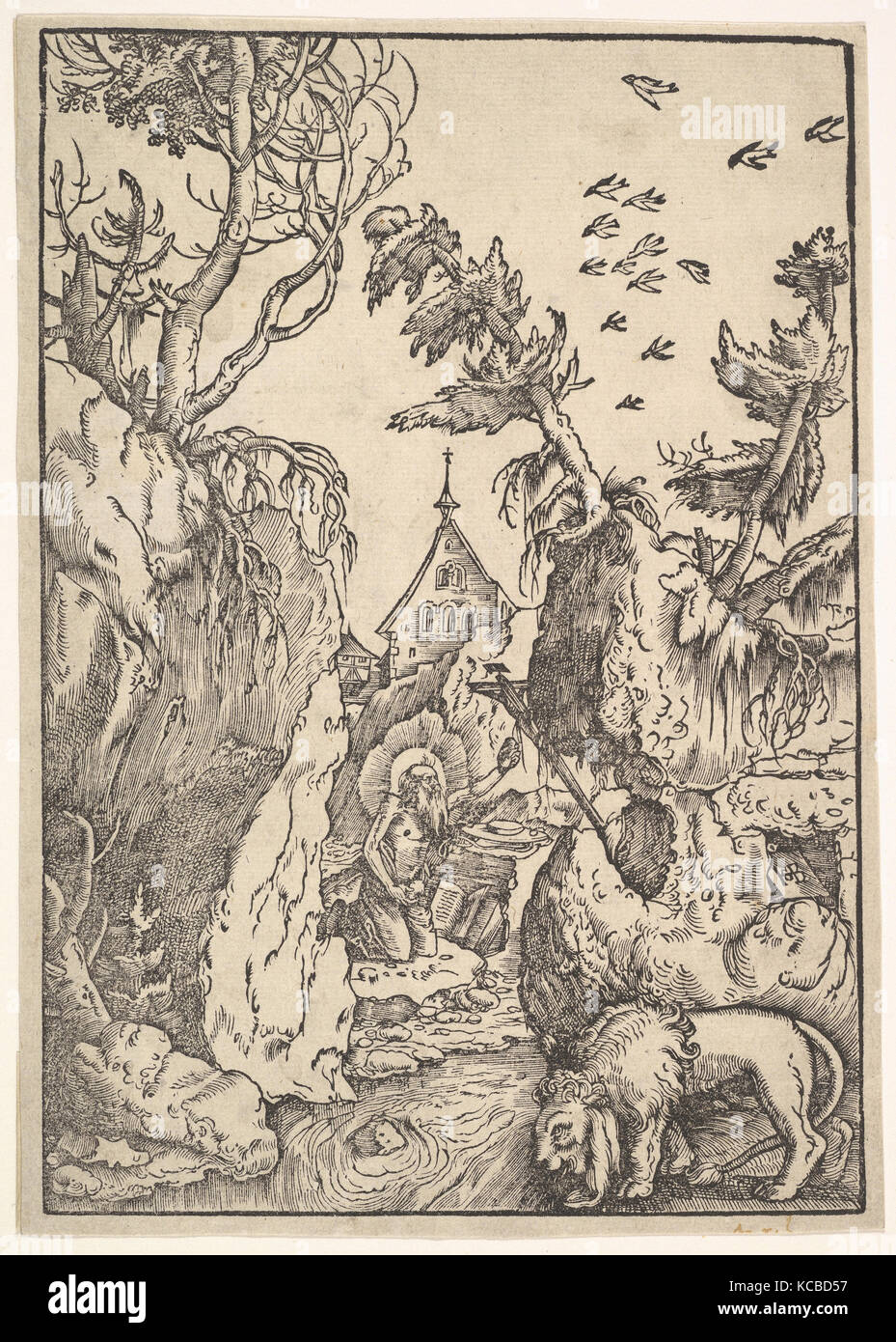 Saint Jérôme dans le désert, ca. 1511, gravure sur bois, feuille : 9 × 1/16 6 5/16 in. (23 × 16,1 cm), d'imprimés, de Hans Baldung (appelé Hans Banque D'Images