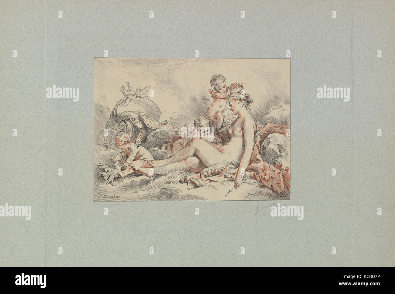 Femme assise tenant une flèche et quatre Putti (Vénus Holiding flèche de Cupidon avec un carquois à ses côtés), George William Thornley Banque D'Images