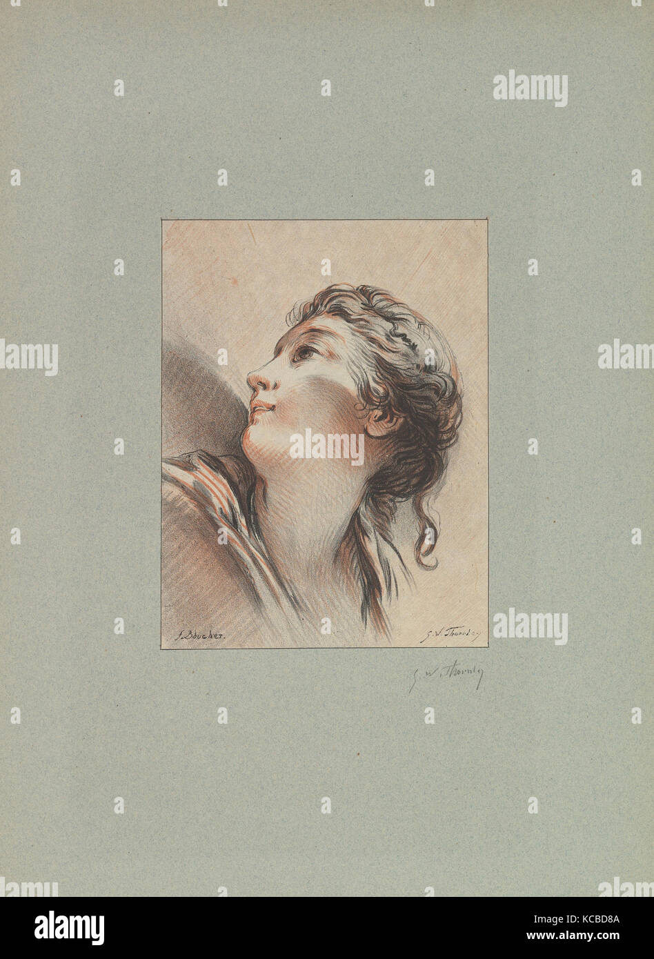 Tête de femme à la vers la gauche et vers le haut, George William Thornley, 1881 Banque D'Images
