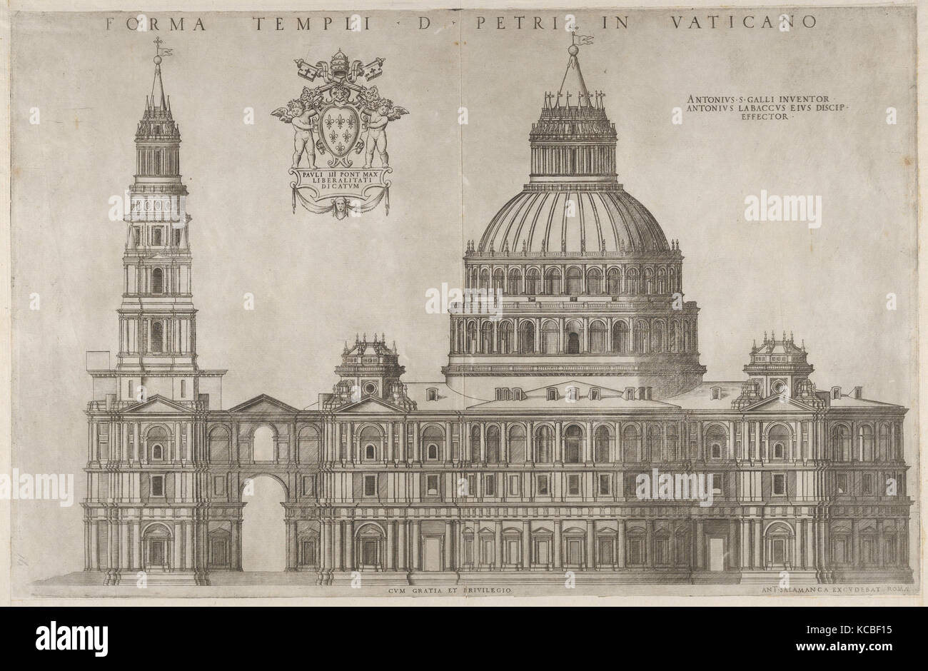 Speculum Romanae Magnificentiae : Design de la Basilique Saint-Pierre au Vatican, après Antonio da Labacco, 16e siècle Banque D'Images