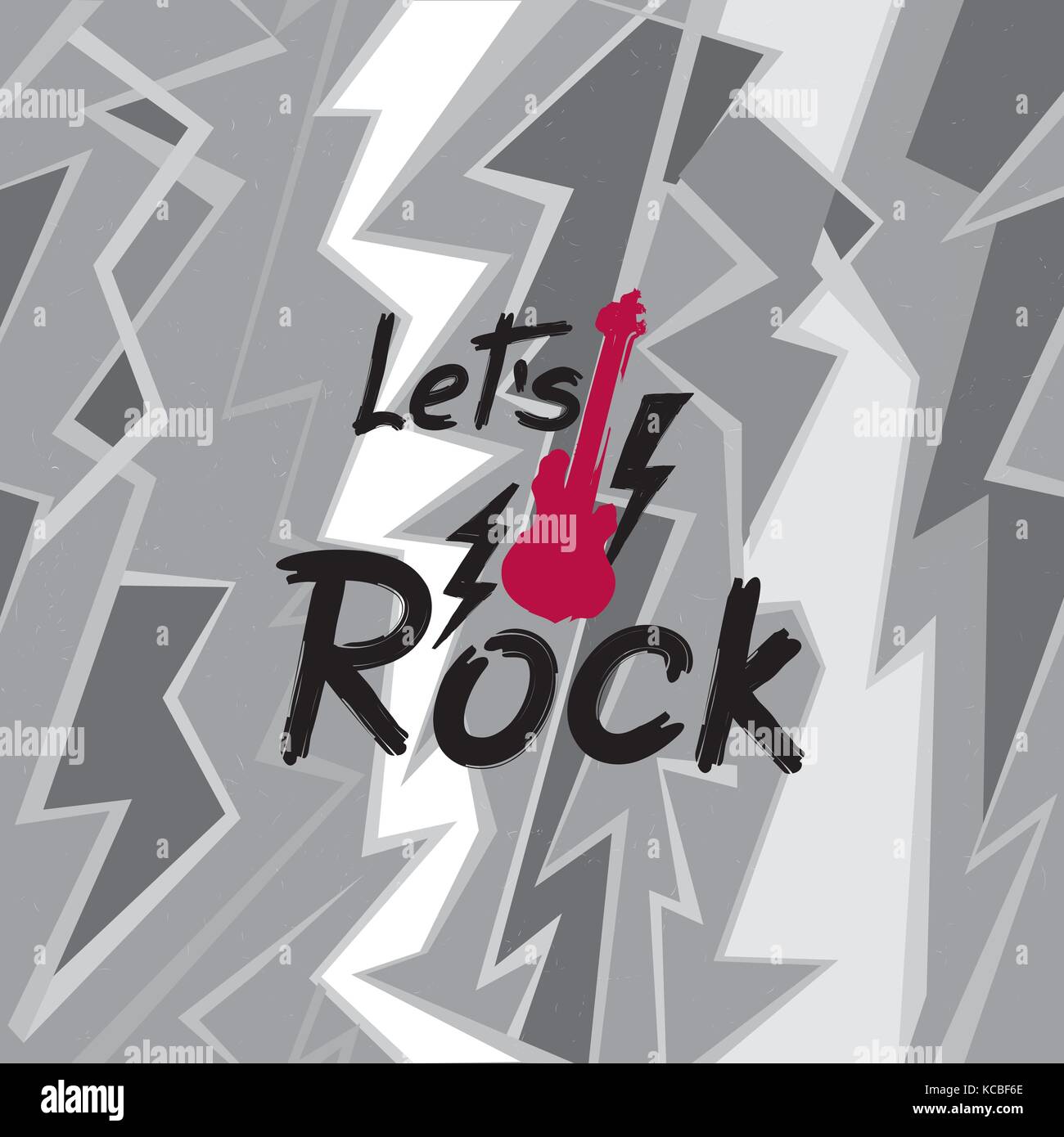 Bannière de la musique rock. Encore de signer l'arrière-plan. Let's Rock lettrage en un éclair et de la guitare. Rock'n' roll label. Illustration de Vecteur