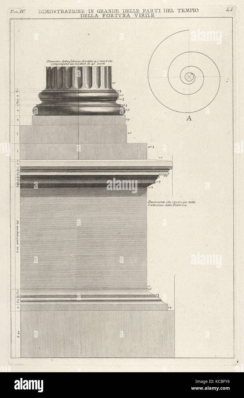 L'article de base de colonne du Temple de Fortuna Virilis (Tempio della Fortuna Virile), de la série 'Le Antichità Romane Banque D'Images