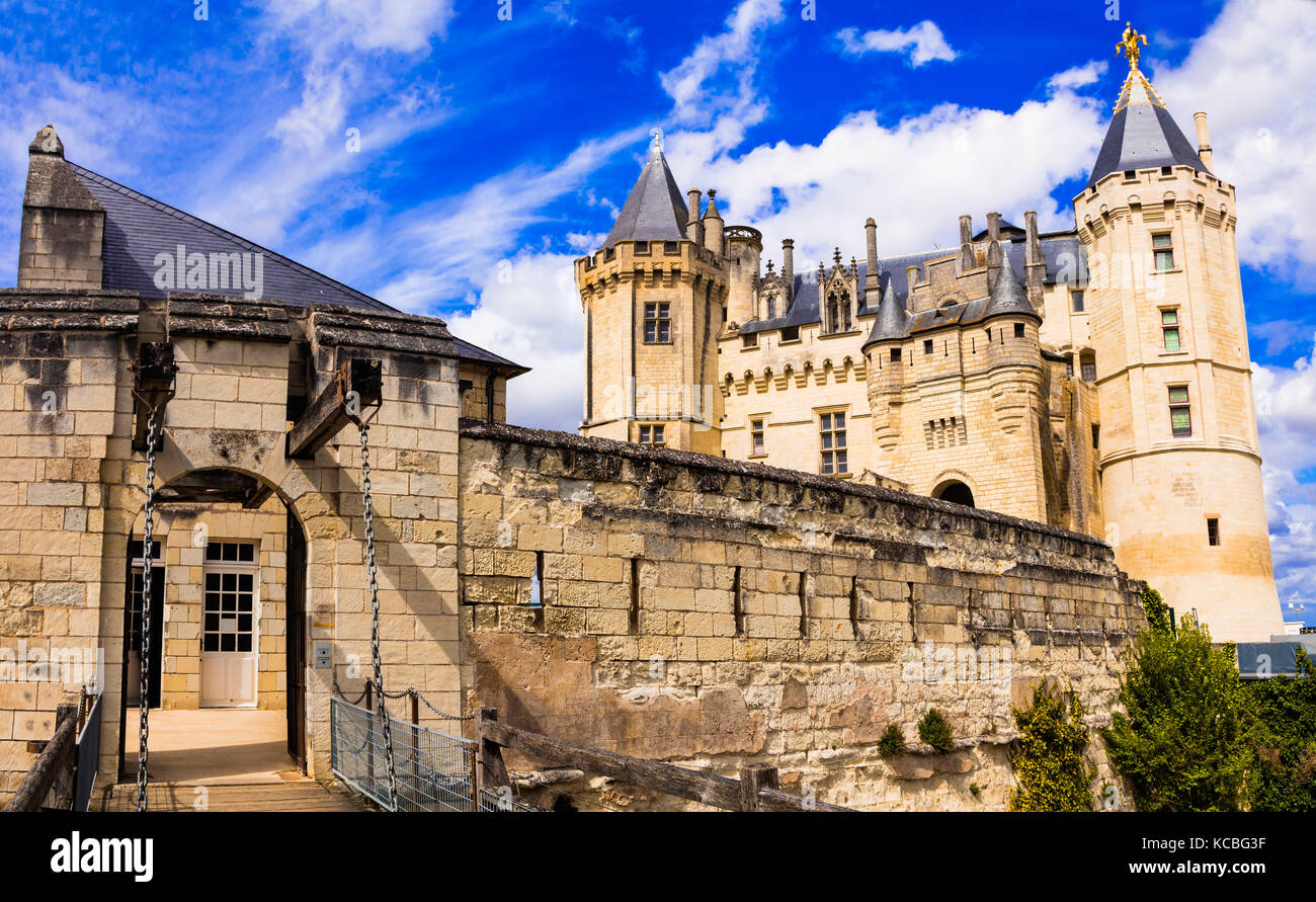 De magnifiques châteaux de la vallée de la loire - saumur france. Banque D'Images