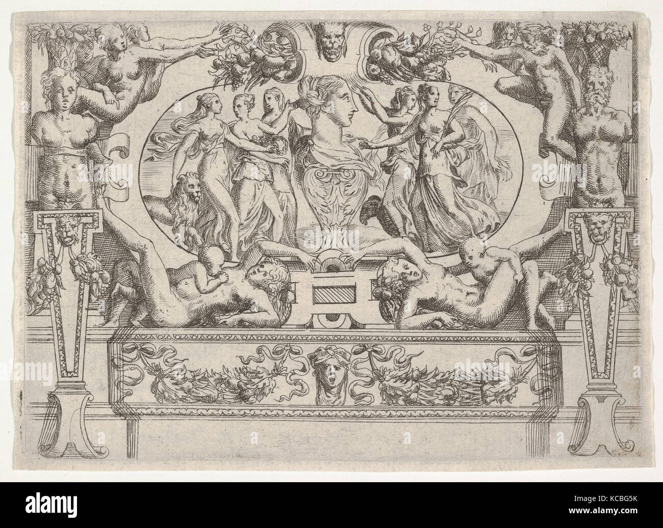 Buste d'une femme entourée de trois femmes de chaque côté, fixées dans un cadre complexe, Battista Angolo del Moro, ca. 1540-80 Banque D'Images Buste d'une femme entourée de trois femmes de chaque côté, fixées dans un cadre complexe, Battista Angolo del Moro, ca. 1540-80 Banque D'Images