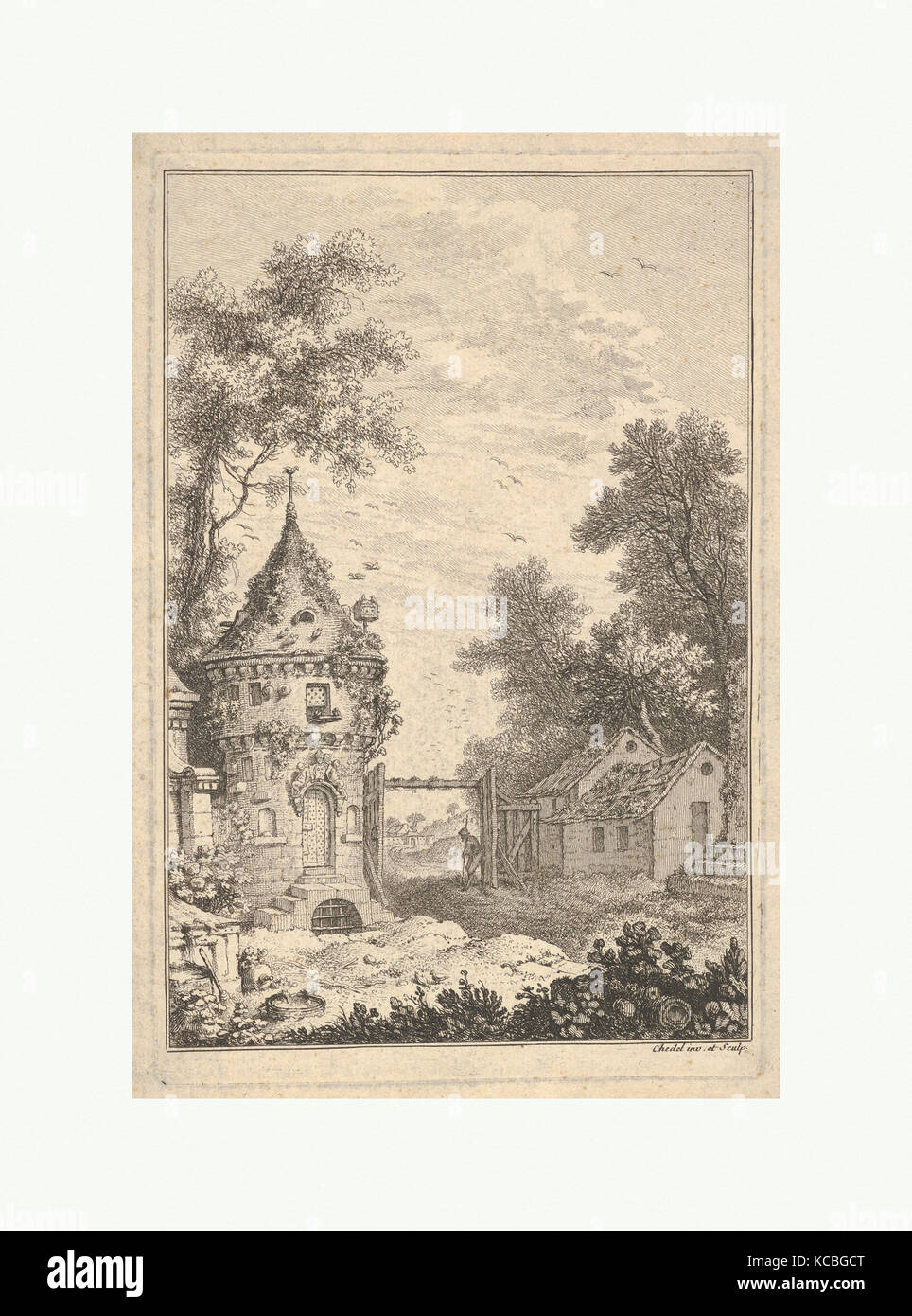 Scène de jardin, s.d., gravure, feuille : 8 7/16 x 5 9/16 in. (21,5 x 14,2 cm), Impressions, Quentin Pierre Chedel (Français, Châlons-en Banque D'Images