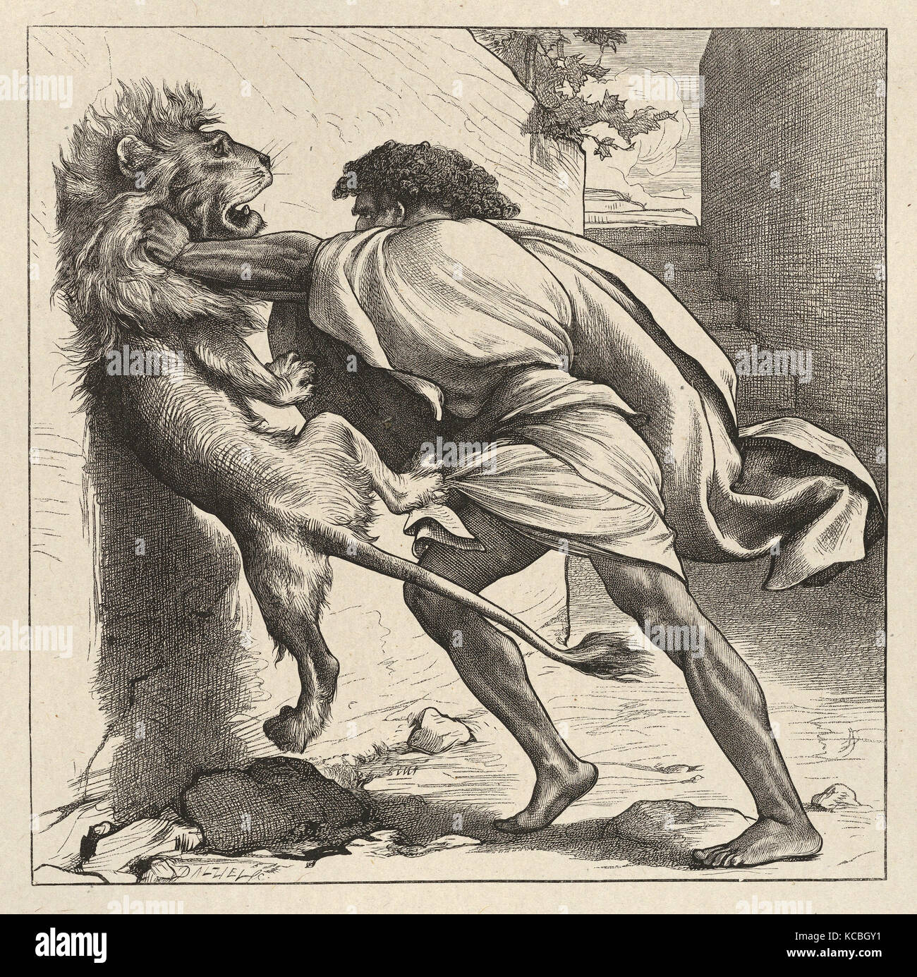 Dessins et estampes, Print, Samson et Le Lion (Dalziels' Bible Gallery), Lord Leighton Banque D'Images