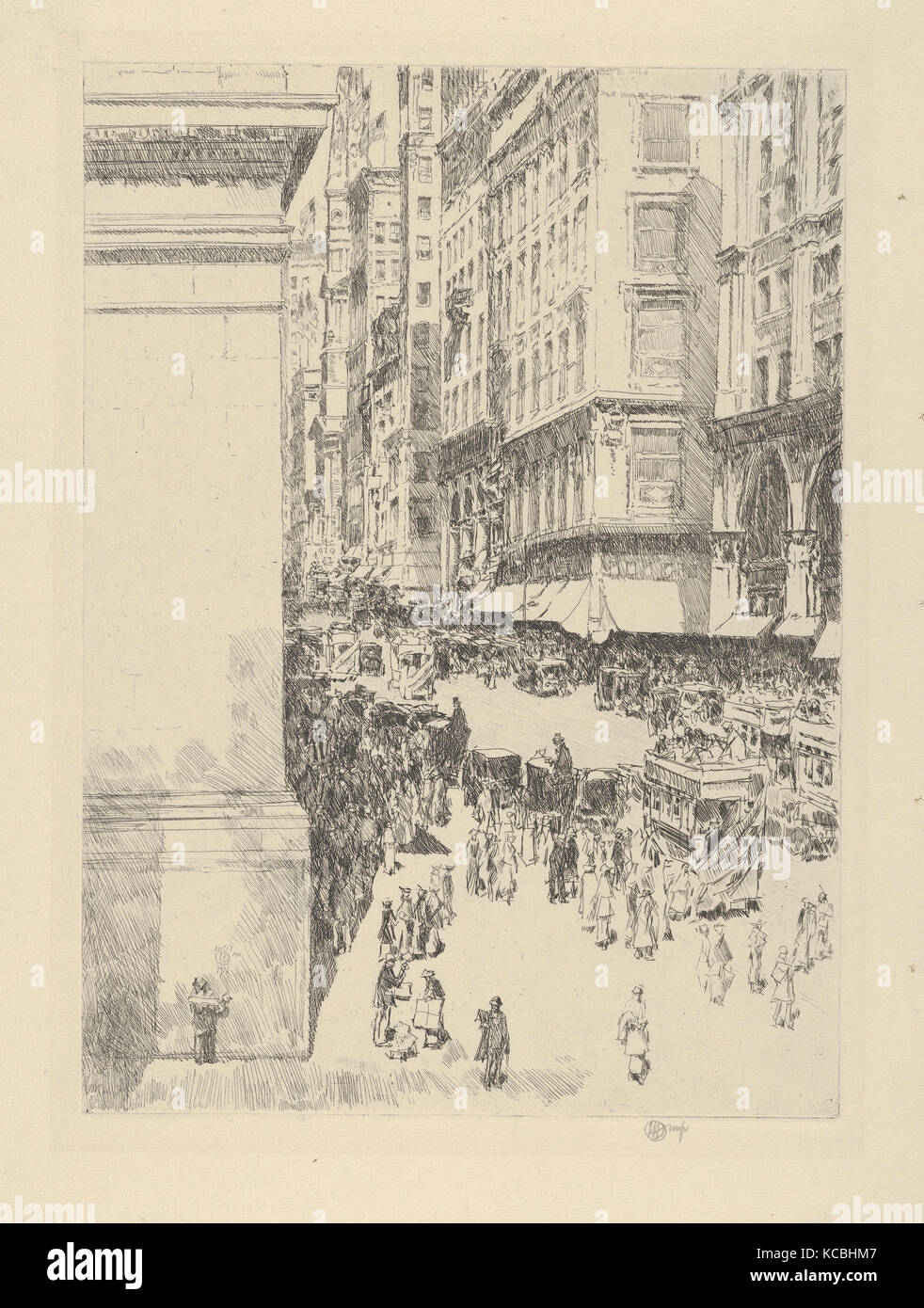 Cinquième Avenue, MIDI, 1916, gravure, plaque : 9 15/16 x 7 3/16 in. (25,2 x 18,2 cm), Impressions, Childe Hassam (Américain, Dorchester Banque D'Images