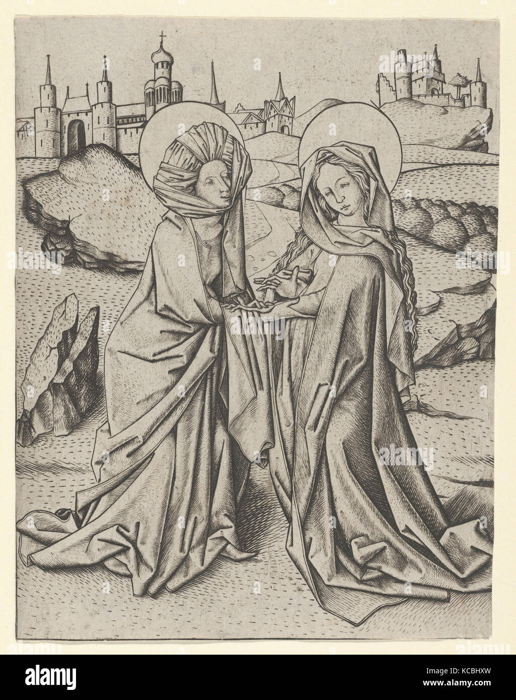 La Visitation, 15e siècle, gravure, feuille : 6 3/16 x 4 2/13 in. (15,7 x 12 cm), d'impressions, Maître ES (allemand, actif ca. 1450 Banque D'Images