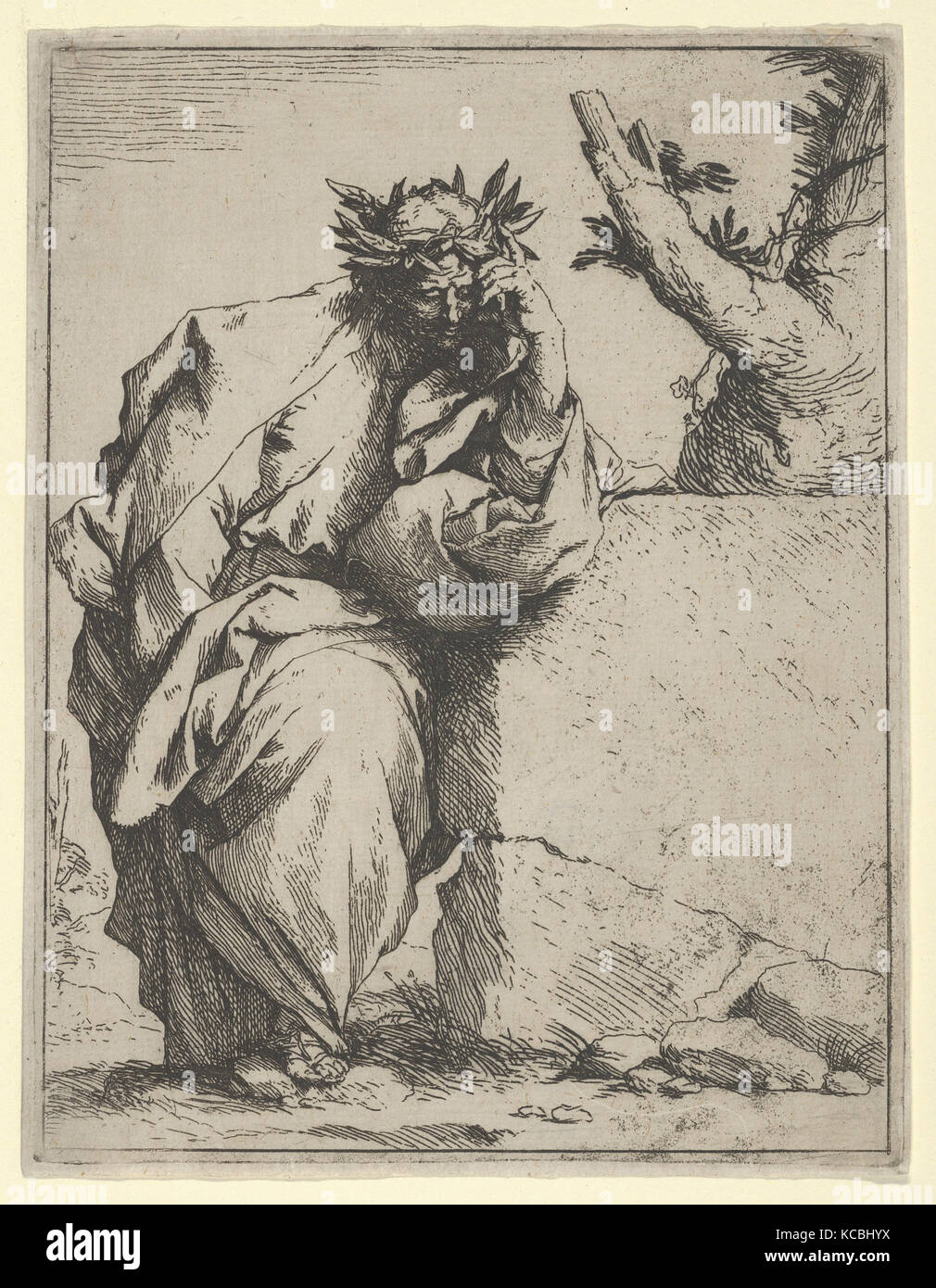 Le poète couronné de lauriers, debout, appuyé sur une pierre, Jusepe DE RIBERA, 1620-21 Banque D'Images