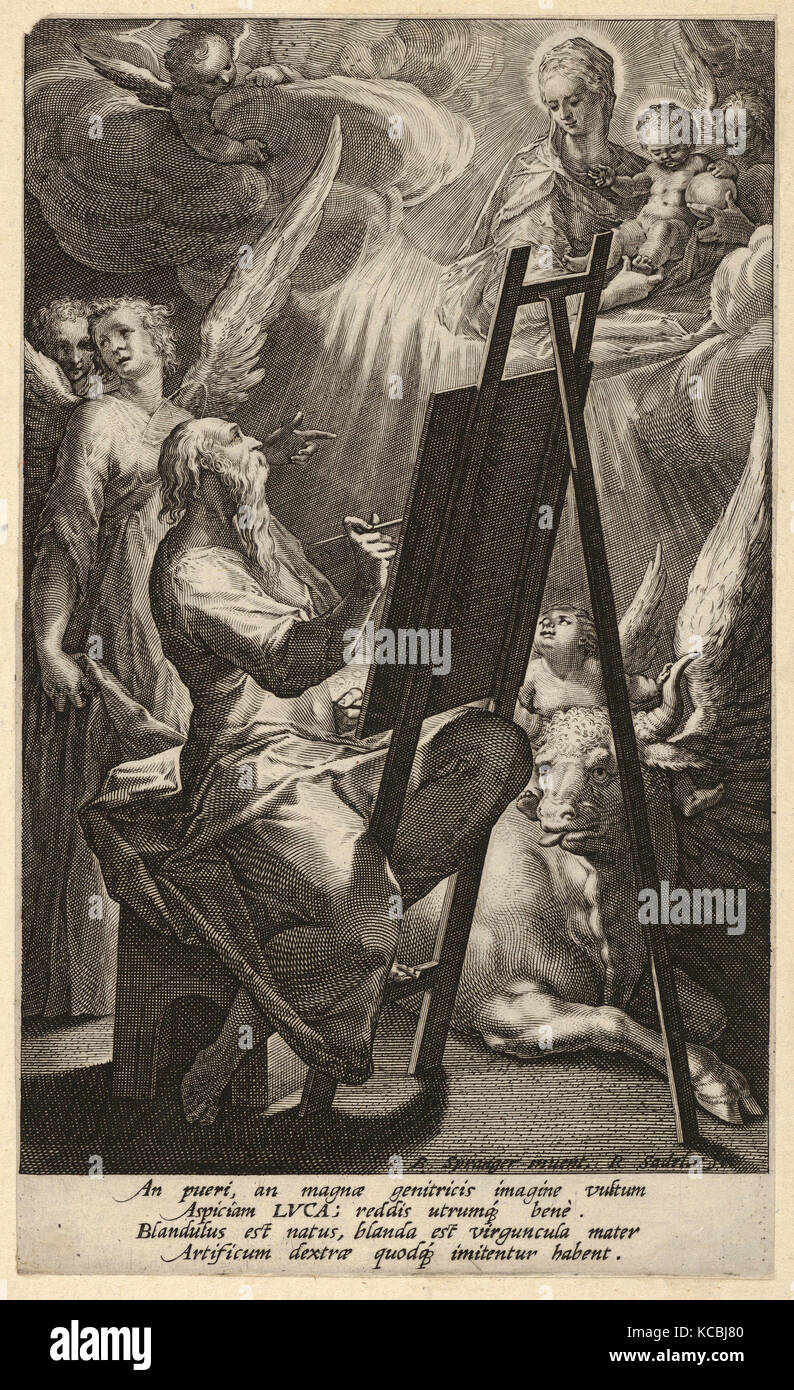 Dessins et estampes, Print, Saint Luc peignant la Vierge, Artiste, après, Raphaël Sadeler I, Bartholomeus Spranger Banque D'Images