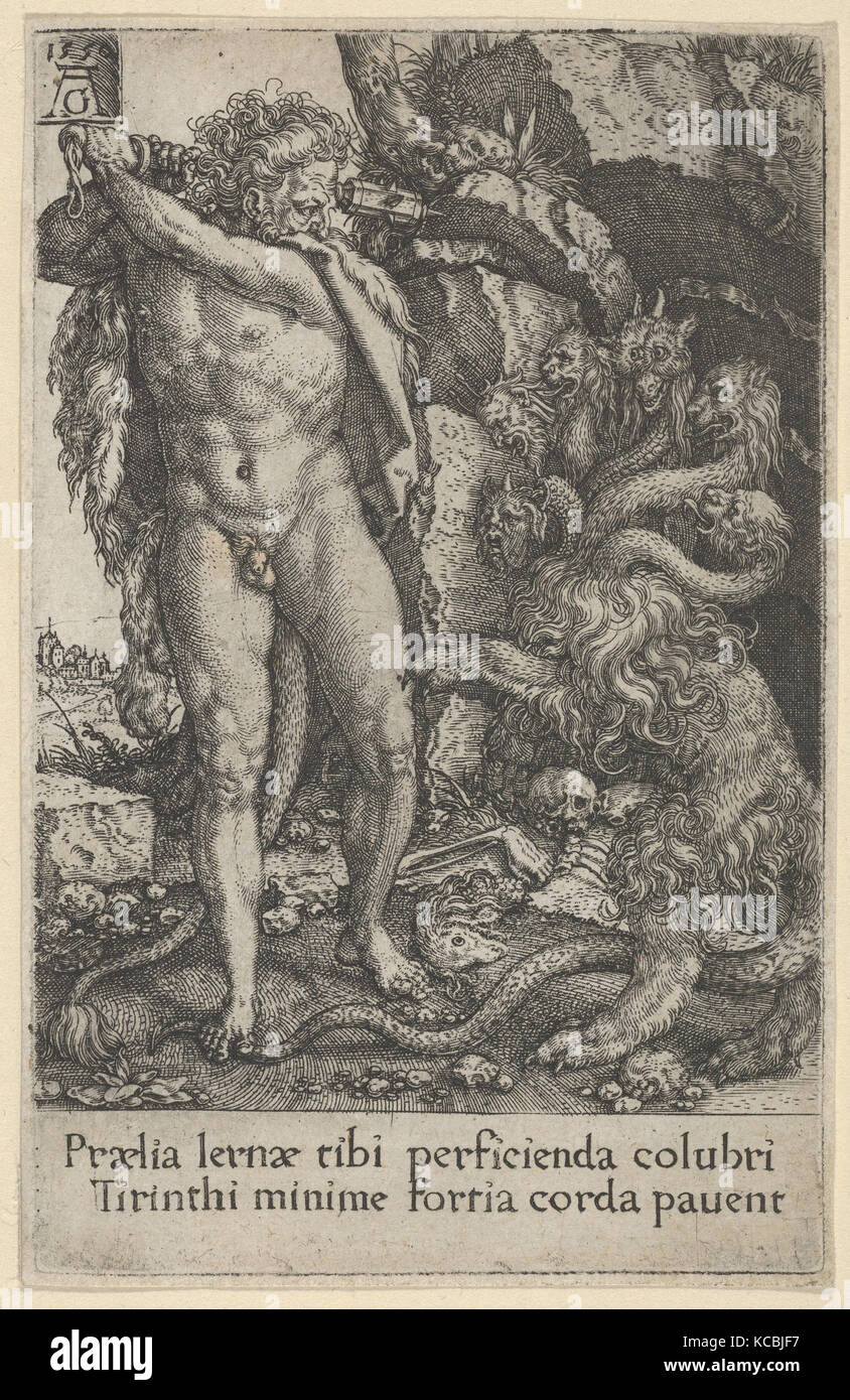 Lutte contre l'Hercules l'Hydre de Lerne, de les travaux d'Hercule, Heinrich Aldegrever, 1550 Banque D'Images
