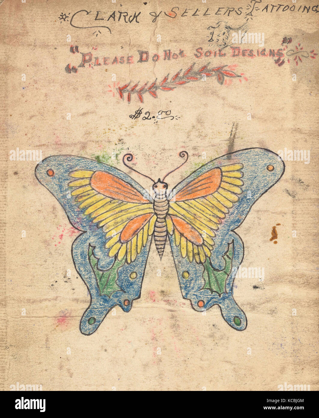 Dessins et gravures, dessins Ephemera, conception de tatouage pour un papillon, artiste, Clark & Ventes, États-Unis, actif 20e siècle Banque D'Images