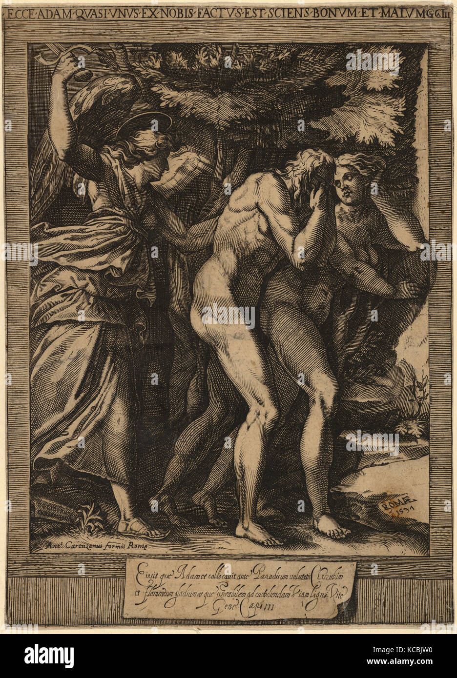 Dessins et estampes, Print, l'expulsion d'Adam et Eve avec ange brandissant une épée derrière eux Banque D'Images