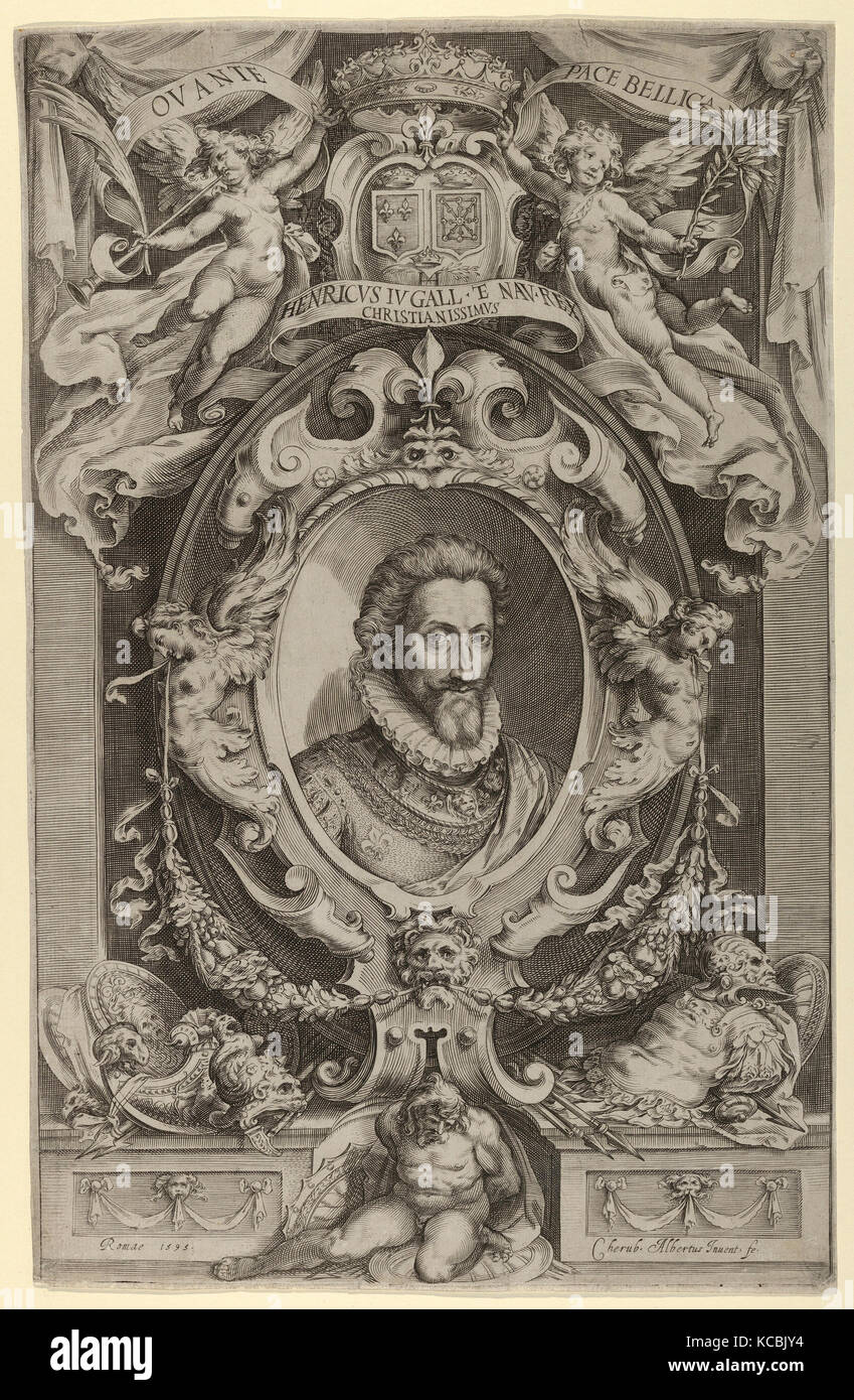 Dessins et estampes, Print, portrait du roi Henri IV de France dans une bordure décorative, artiste, Cherubino Alberti Banque D'Images